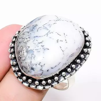 Кольцо из серебра 925 пробы с опалом и дендритом, размер 10 K3g72 10 белый