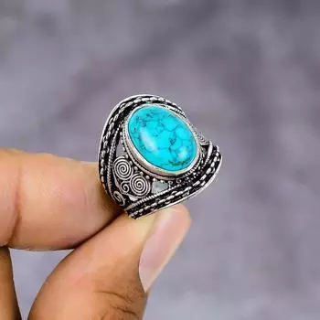 Кольцо из серебра 925 пробы с натуральным бирюзовым камнем Санта-Роза, размер 7,5 Z2g85
