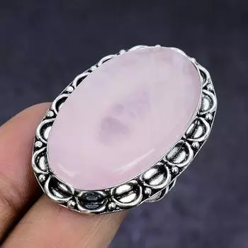 Кольцо из серебра 925 пробы с розовым кварцем, размер 9, подарочное, ручной работы, размер 9 U3R81