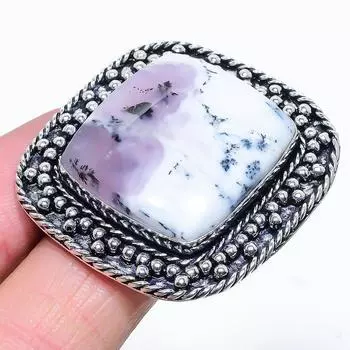 Кольцо из серебра 925 пробы с натуральным опалом и дендритом, размер 10, u0i99