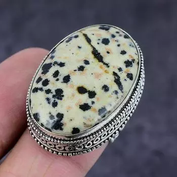 Кольцо из серебра 925 пробы с драгоценным камнем далматинской яшмы, размер 9 y3D86