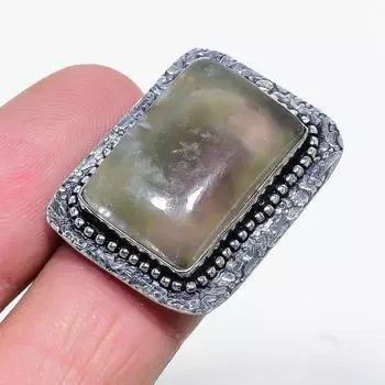 Кольцо из серебра 925 пробы с натуральным зеленым флюоритом, размер 6,5, ручная работа V4T74