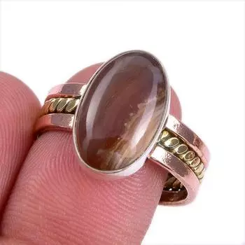 Кольцо из серебра 925 пробы с натуральным медовым родохрозитом в двух тонах S.9 H3y69