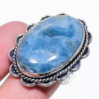 Кольцо из серебра 925 пробы с натуральным аквамарином, размер 7, k1K81