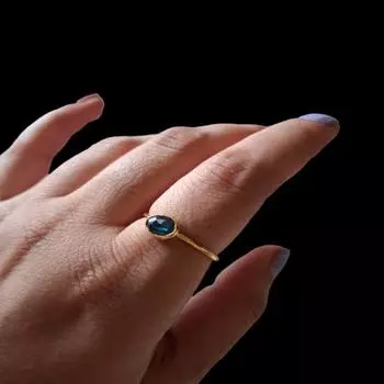 Кольцо из серебра 925 пробы с натуральным индиголитом-турмалином, позолоченное, размер 8, США, A 41 8 US