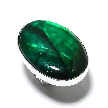 Кольцо из серебра 925 пробы с драгоценным камнем зеленого лабрадорита, размер 9 s0O28