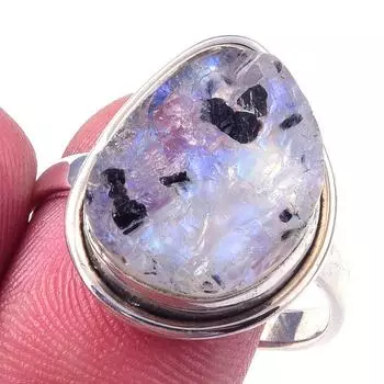 Кольцо из серебра 925 пробы с натуральным радужным лунным камнем ручной работы S.10 z1f30