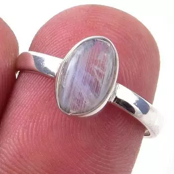 Кольцо из серебра 925 пробы с натуральным радужным лунным камнем ручной работы S.7 H0m79
