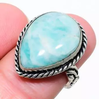 Кольцо из серебра 925 пробы с драгоценным камнем амазонит, размер 8 C3O86 8 синий