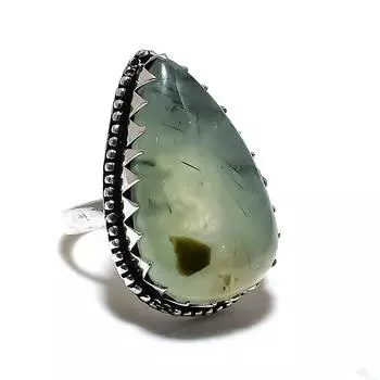 Кольцо из серебра 925 пробы с драгоценным камнем пренит, размер 6,5 e3o89