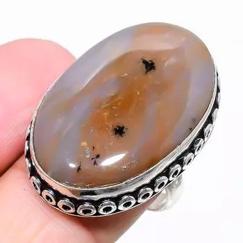 Кольцо из серебра 925 пробы с медовым дендритовым камнем, размер 8 I8E25 8 мёд