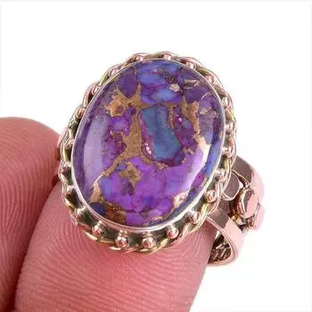 Кольцо из серебра 925 пробы с натуральным медным бирюзовым камнем в двух тонах S.7.5 Z5U59