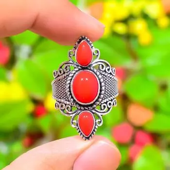 Кольцо из серебра 925 пробы с красным сердоликом, размер 10, b9n24