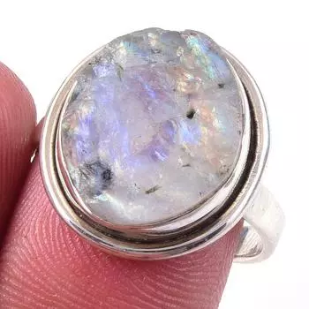 Кольцо из серебра 925 пробы с натуральным радужным лунным камнем ручной работы S.8 H1r45