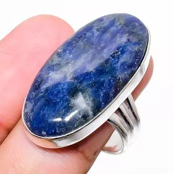 Кольцо из серебра 925 пробы с драгоценным камнем содалитом, размер 8, W5g35 8 синий