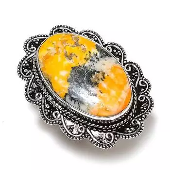 Кольцо из серебра 925 пробы с драгоценным камнем Bumblebee Jasper, размер 7, m8a81