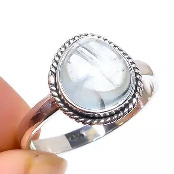 Кольцо из серебра 925 пробы с натуральным аквамарином и драгоценным камнем S.8 A3G35