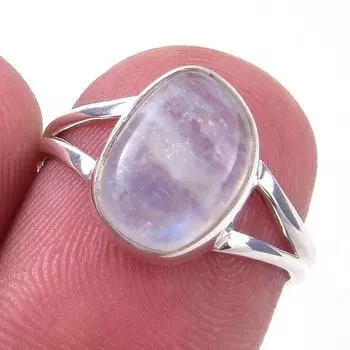Кольцо из серебра 925 пробы с натуральным радужным лунным камнем ручной работы S.6 K2Q86