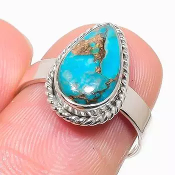 Кольцо из серебра 925 пробы с натуральным бирюзовым медным камнем S.7 T4E94