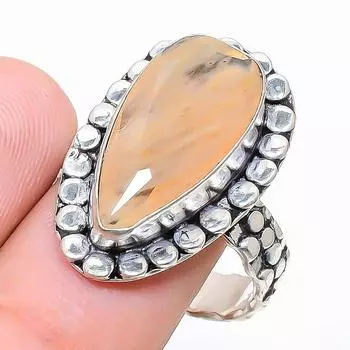 Кольцо из серебра 925 пробы с драгоценным камнем авантюрин, размер 8,5 H5y03 8.5 оранжевый