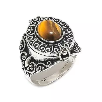 Кольцо из серебра 925 пробы с натуральным тигровым глазом, размер 9,5 o4S05