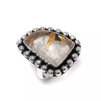 Кольцо из серебра 925 пробы с натуральным золотым рутилом, размер 9 j9o93