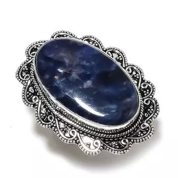 Кольцо из серебра 925 пробы с натуральным содалитом, размер 8, r6u81