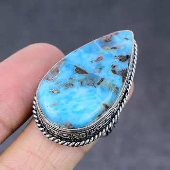 Кольцо из серебра 925 пробы с карибским ларимаром, размер 8,5 E7f91