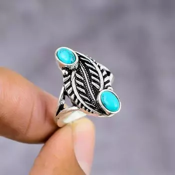 Кольцо из серебра 925 пробы с натуральным бирюзовым камнем Санта-Роза, размер 6,5 z0R66