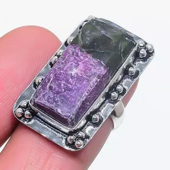 Кольцо из серебра 925 пробы с натуральным пурпуритом, размер 6, ручная работа E5S06