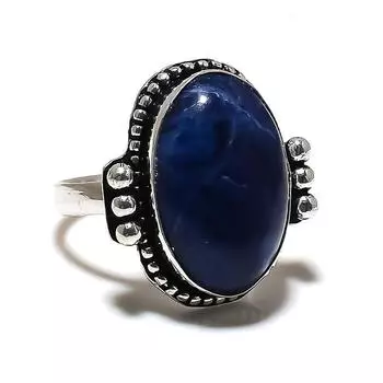 Кольцо из серебра 925 пробы с драгоценным камнем содалит, размер 9,5 a9n23