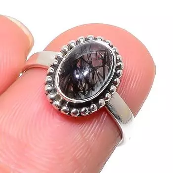 Кольцо из серебра 925 пробы с натуральным черным рутилом ручной работы S.6 I8J44