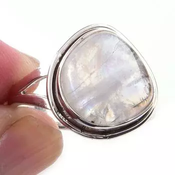 Кольцо из серебра 925 пробы с натуральным радужным лунным камнем ручной работы S.7 b3E82