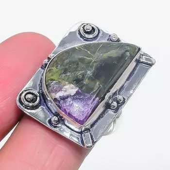 Кольцо из серебра 925 пробы с натуральным драгоценным камнем пурпуритом ручной работы, размер 9 k4s31