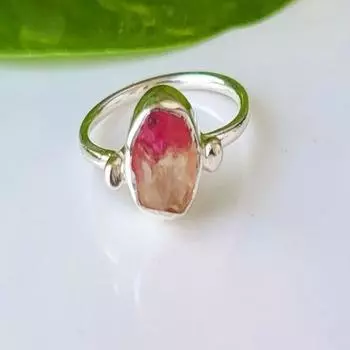 Кольцо из серебра 925 пробы с редким розово-белым необработанным турмалином, подарочное кольцо из США 7 US