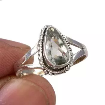 Кольцо из серебра 925 пробы с натуральным зеленым аметистом, размер 8,5, v7M39