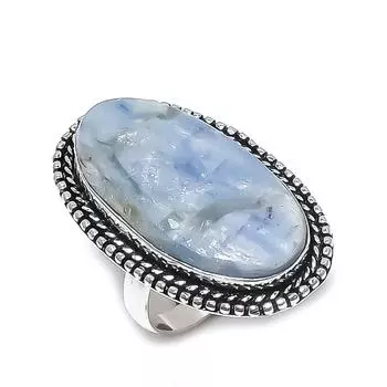 Кольцо из серебра 925 пробы с натуральным голубым кианитом, размер 8 y7S70