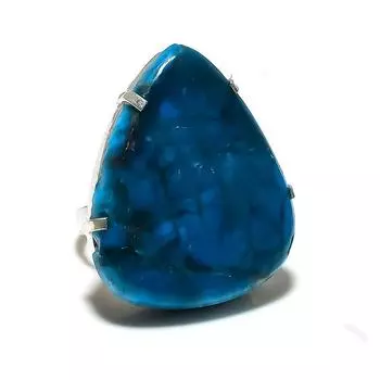 Кольцо из серебра 925 пробы с неоново-голубым апатитом, размер 9, S7z66