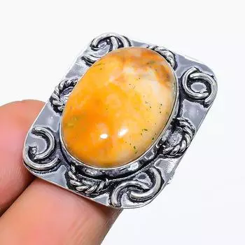 Кольцо из серебра 925 пробы с натуральным медовым дендритовым драгоценным камнем, размер 7,5 R8T36