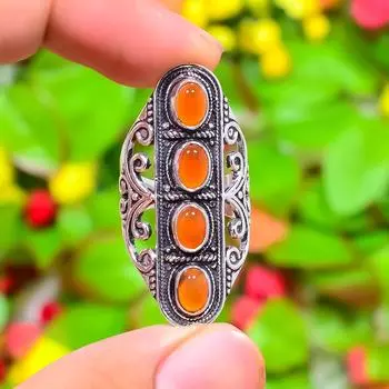 Кольцо из серебра 925 пробы с драгоценным камнем из оранжевого сердолика, размер 8 M9U73