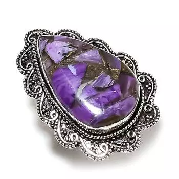 Кольцо из серебра 925 пробы с драгоценным камнем чароит, размер 8, G8V31