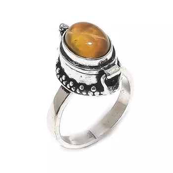 Кольцо из серебра 925 пробы с натуральным тигровым глазом, размер 7,5 b9a22