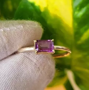 Кольцо из серебра 925 пробы с натуральным фиолетовым аметистом, 8,5 долл. США, подарочное кольцо 8.5 US