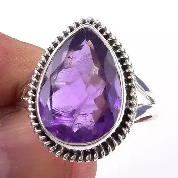 Кольцо из серебра 925 пробы с натуральным африканским аметистом, размер 10, k5S03
