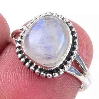 Кольцо из серебра 925 пробы с натуральным радужным лунным камнем ручной работы, размер 6 p4P08