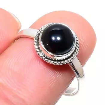 Кольцо из серебра 925 пробы с натуральным черным драгоценным камнем онекс ручной работы S.9.5 h6f94