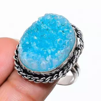 Кольцо из серебра 925 пробы с натуральным титановым друзом, размер 8,5 t1r12