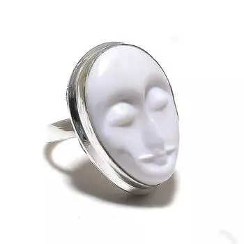 Кольцо из серебра 925 пробы с драгоценным камнем из белой бирюзы, размер 7,5 e6l30