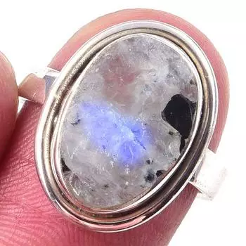 Кольцо из серебра 925 пробы с натуральным радужным лунным камнем ручной работы S.6 n3E50