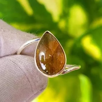 Кольцо из серебра 925 пробы с натуральным драгоценным камнем турмалином в форме груши, размер 8, США A32 8 US